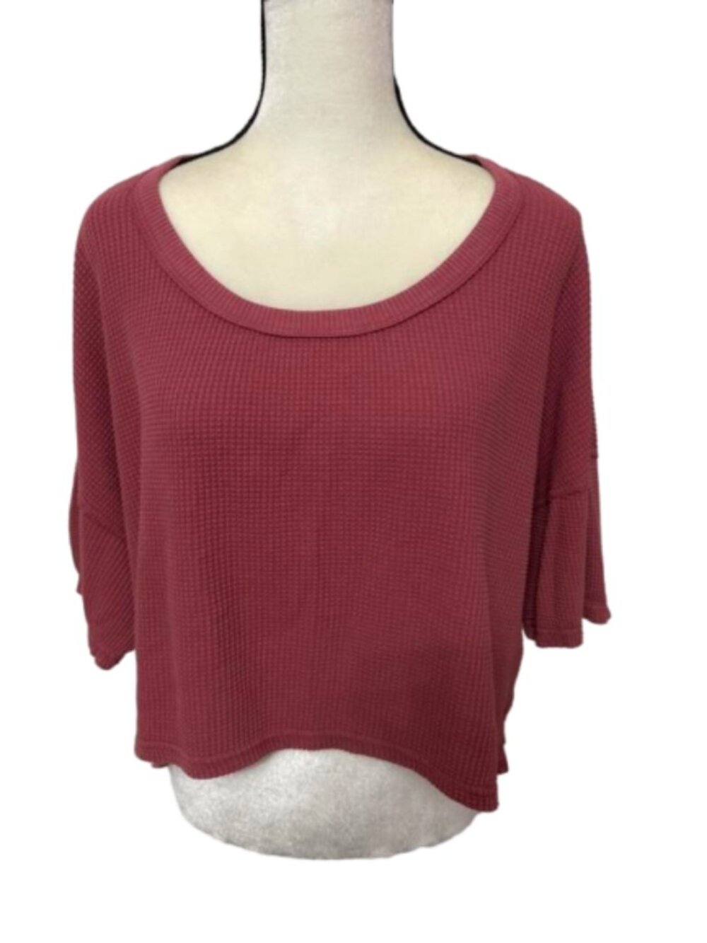 2/$30 Offline by Aerie Faded Maroon Waffle Knit Short Sleeve Crop Top XL #2430